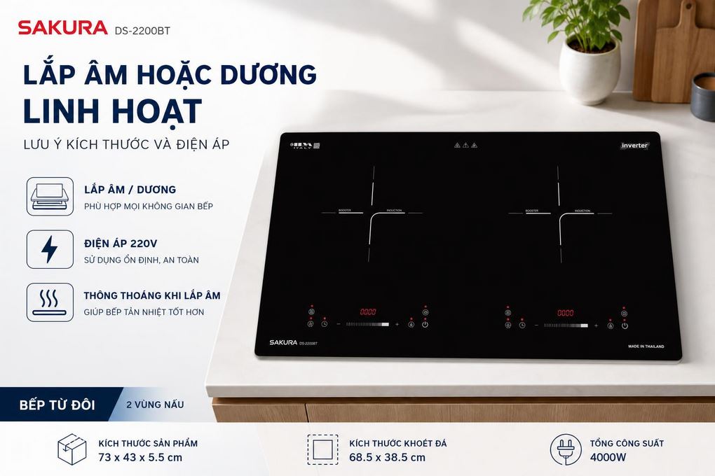 Ảnh minh họa Bếp điện từ đôi Sakura DS-2200BT 4000W 3