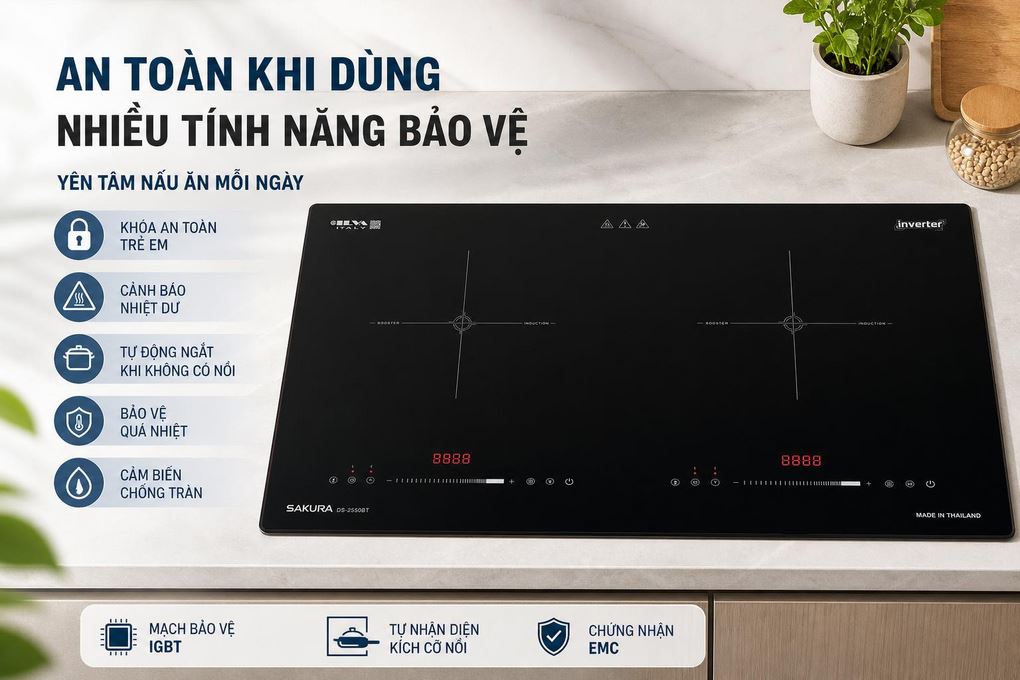 Ảnh minh họa Bếp điện từ đôi Sakura DS-2550BT 5000W 2