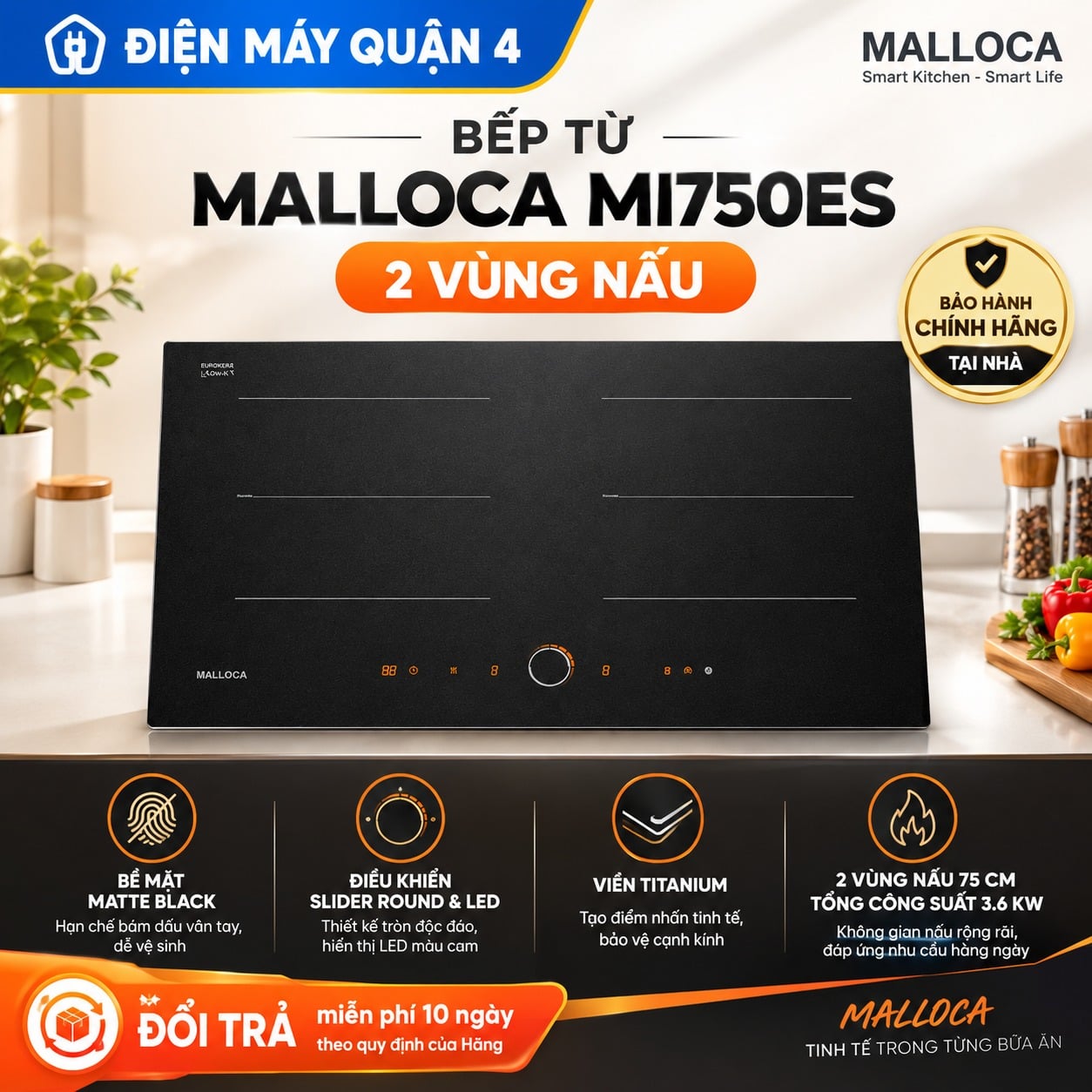 Bếp từ Malloca MI750ES 2 vùng nấu