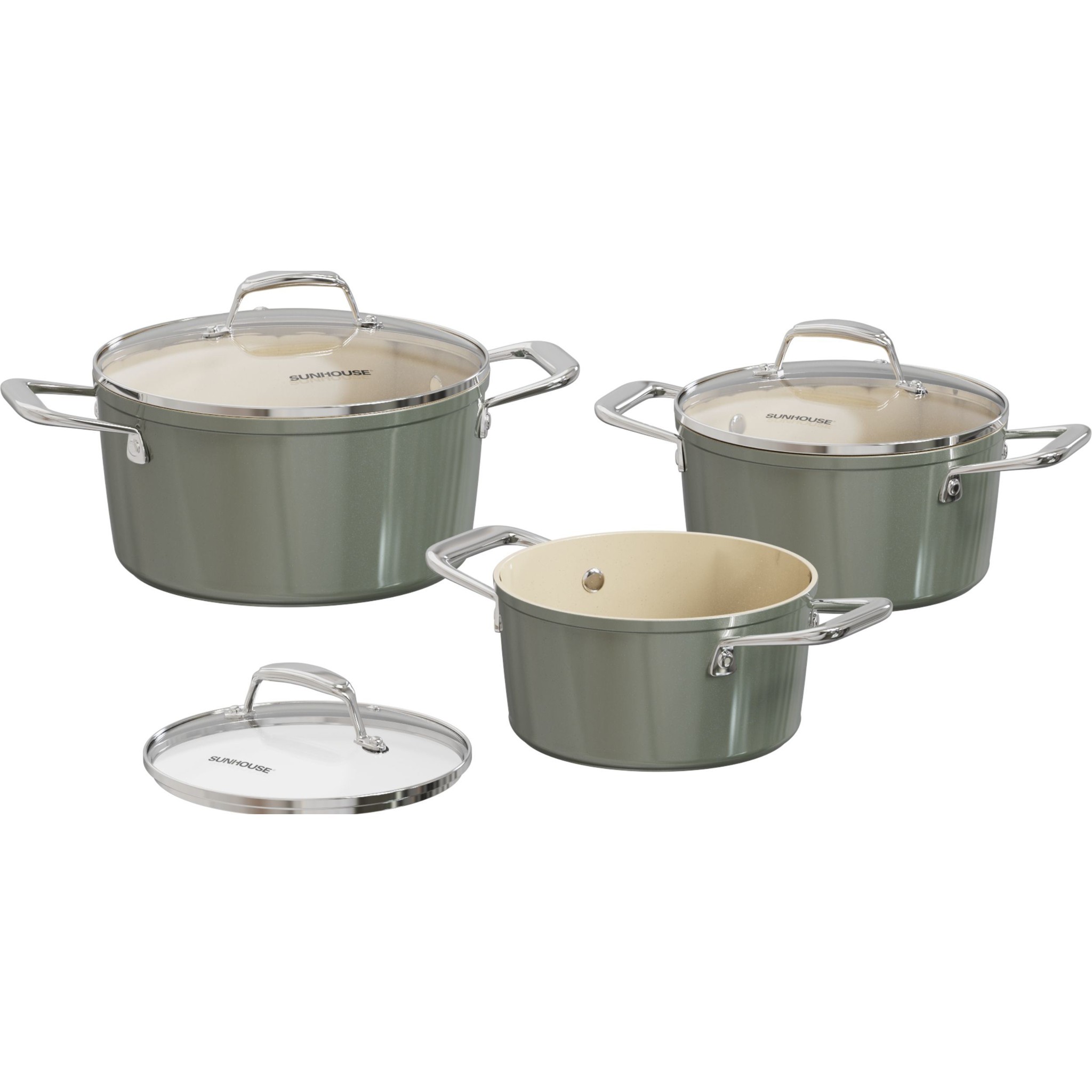 Ảnh minh họa Bộ 3 nồi nhôm chống dính nắp kính Sunhouse Healthy SHG2210DM 2