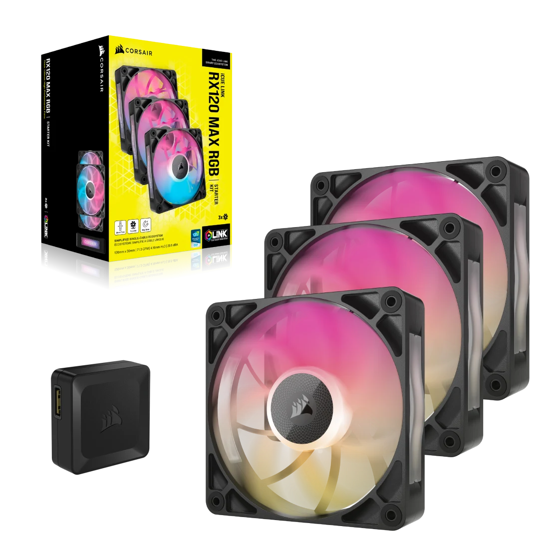 Bộ 3 quạt Corsair iCUE LINK RX120 MAX RGB Black (CO-9051034-WW)