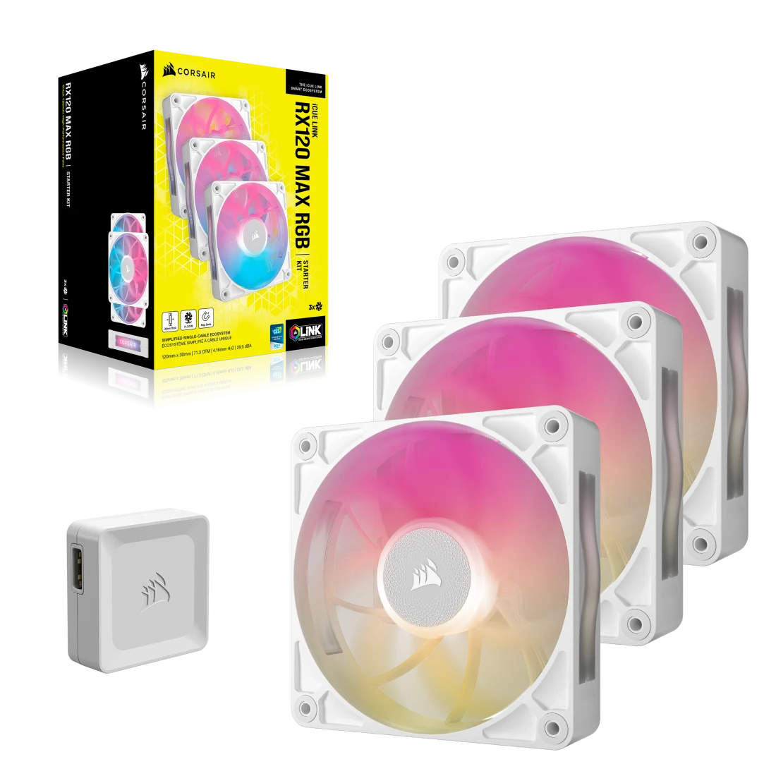 Bộ 3 quạt Corsair iCUE LINK RX120 MAX RGB White (CO-9051038-WW)