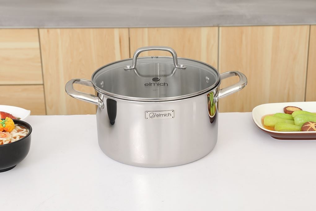 Ảnh minh họa Bộ 4 nồi quánh inox 3 lớp nguyên khối nắp kính Elmich EL2485IN01 1