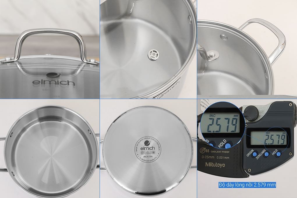 Ảnh minh họa Bộ 4 nồi quánh inox 3 lớp nguyên khối nắp kính Elmich EL2485IN01 2