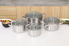  Bộ 4 nồi quánh inox 3 lớp nguyên khối nắp kính Elmich EL2485IN01 