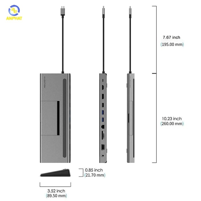 Ảnh minh họa Bộ chuyển đổi Type C 11 trong 1 Lention CB-C95 - Xám 2
