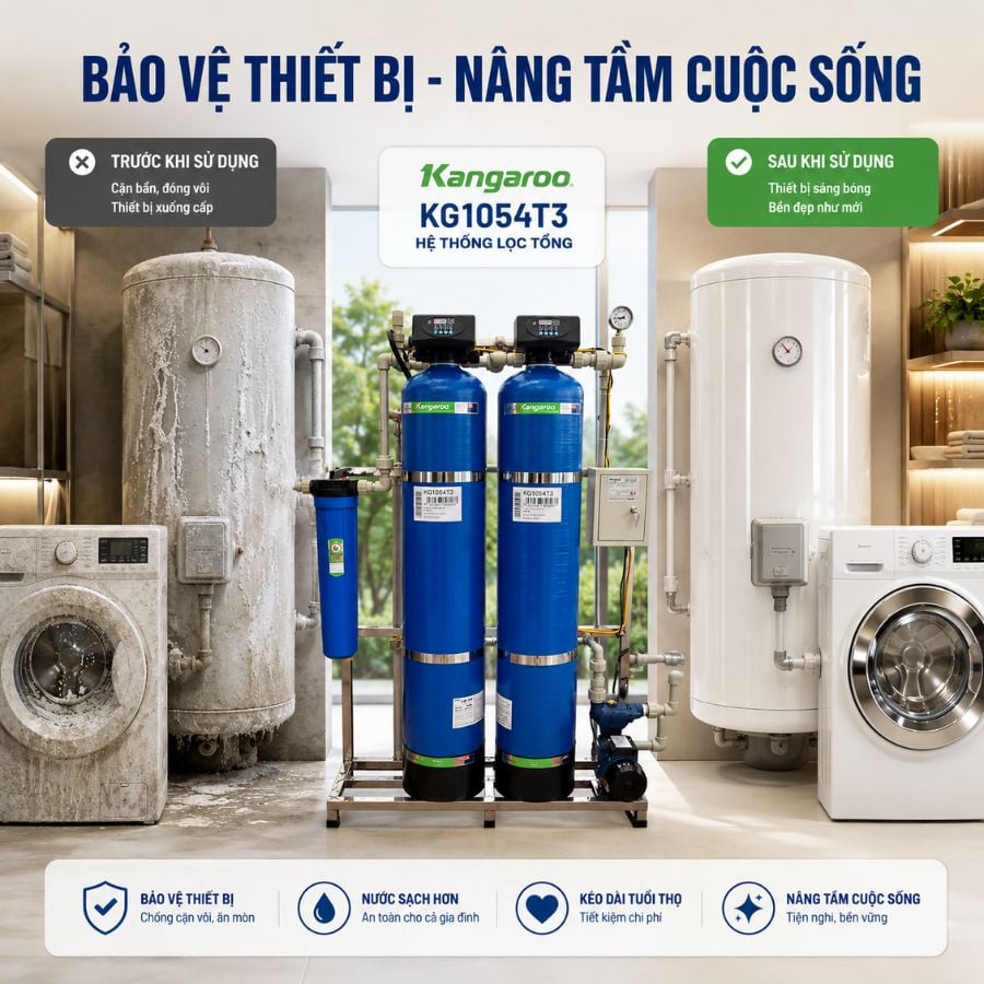 Ảnh minh họa Bộ lọc nước tổng đầu nguồn Kangaroo KG1054T3, Van tự động 3