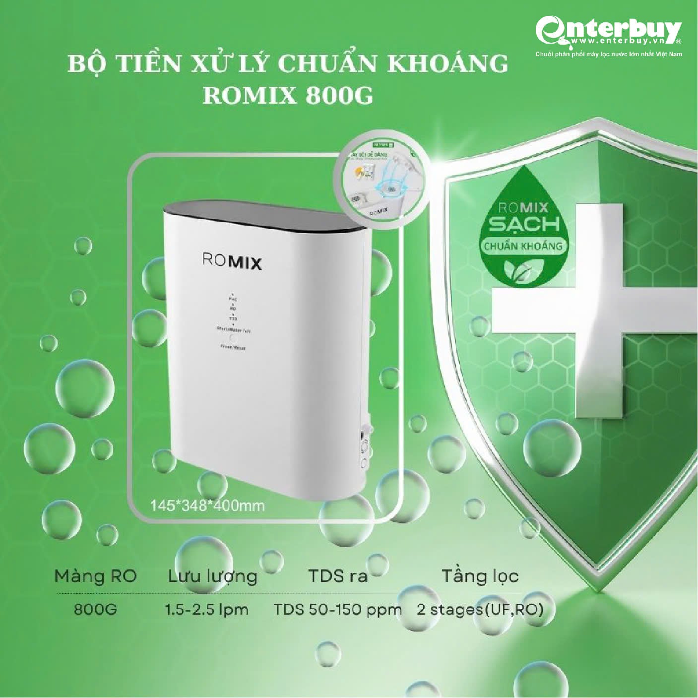 Ảnh minh họa Bộ tiền xử lý cho máy lọc nước ion kiềm ROMIX 800G 2