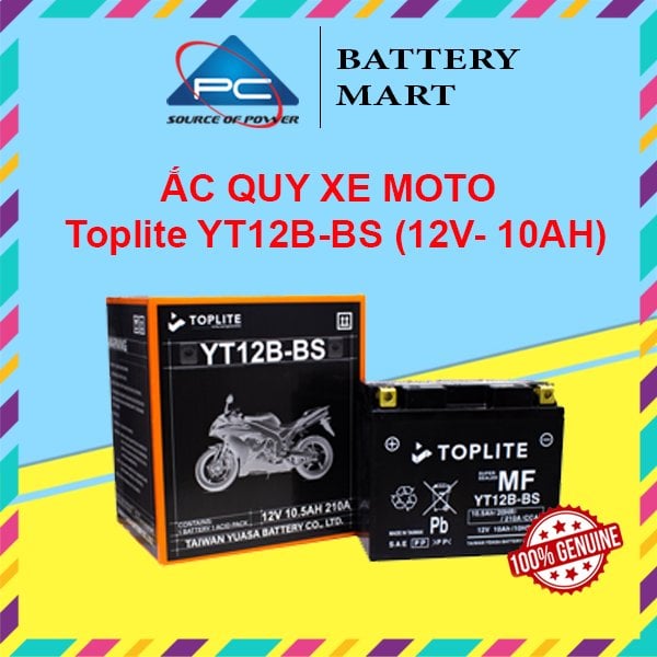 Ảnh minh họa Ắc quy xe moto Toplite YT12B-BS 12V - 10AH, dùng cho Ducati, Harley Davidson, Triumph, Kawasaki, BMW, KTM,... 1