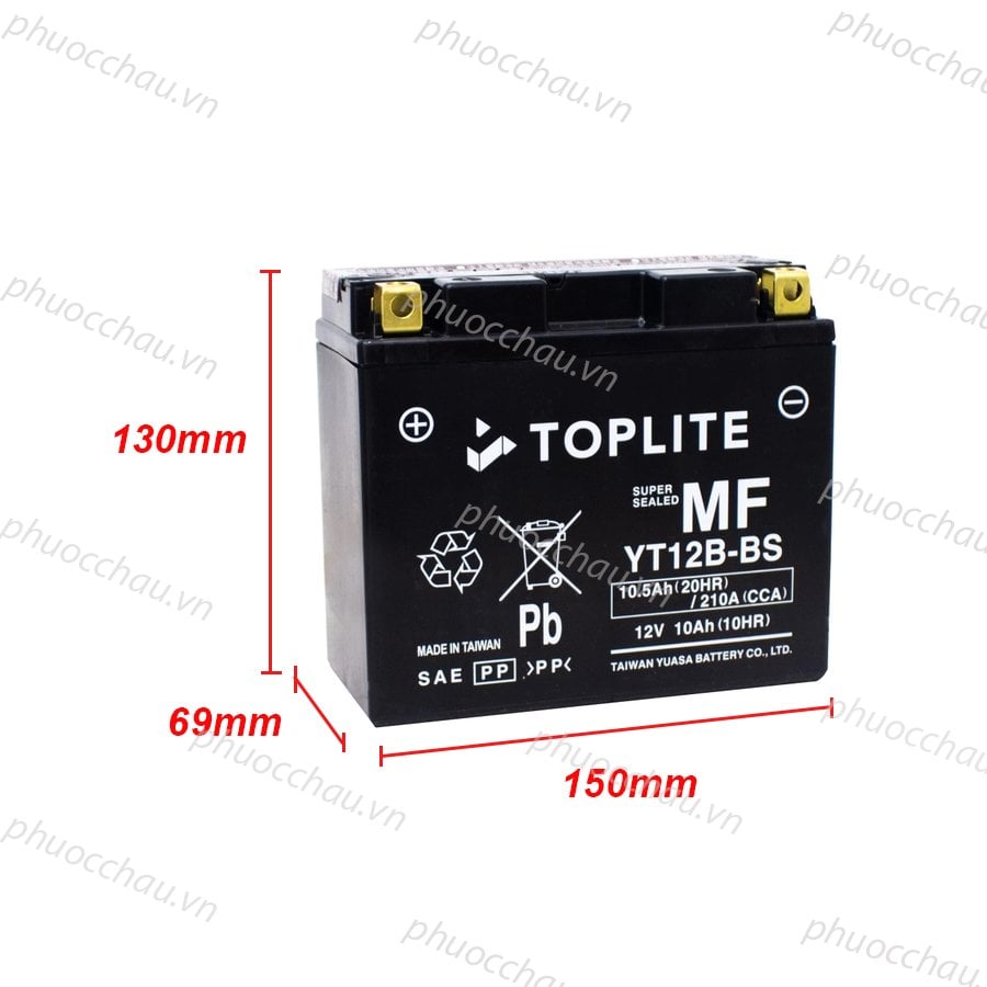 Ảnh minh họa Ắc quy xe moto Toplite YT12B-BS 12V - 10AH, dùng cho Ducati, Harley Davidson, Triumph, Kawasaki, BMW, KTM,... 2