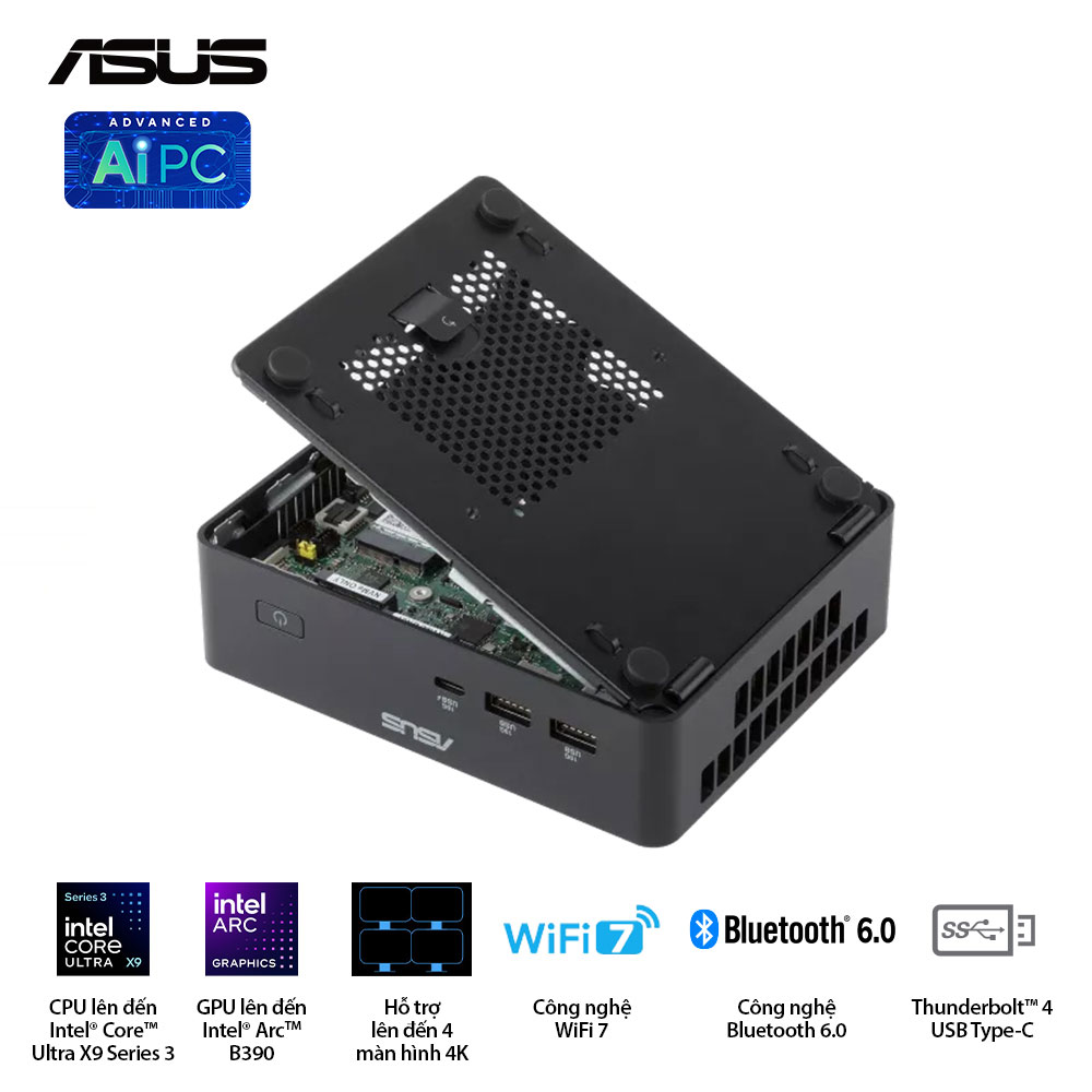 Ảnh minh họa Bộ PC ASUS NUC 16 Pro RNUC16GDKW96C4H2 (Intel Core Ultra X9 378H | Intel Arc Graphics | 32GB | 1TB | 2x HDMI 2.1 | 2x Thunderbolt | VESA MOUNT | Windows 11 Home) 2