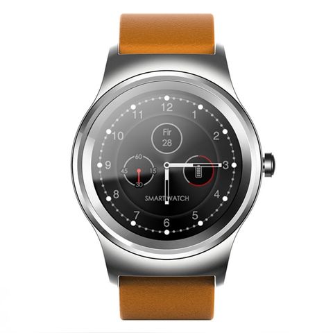 SMA-Round Orange Leather Strap Smartwatch – Bluetooth Call & Heart Rate