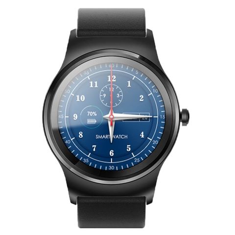 SMA-Round Silver Leather Strap Smartwatch – Touch Screen & Sleep Monitor