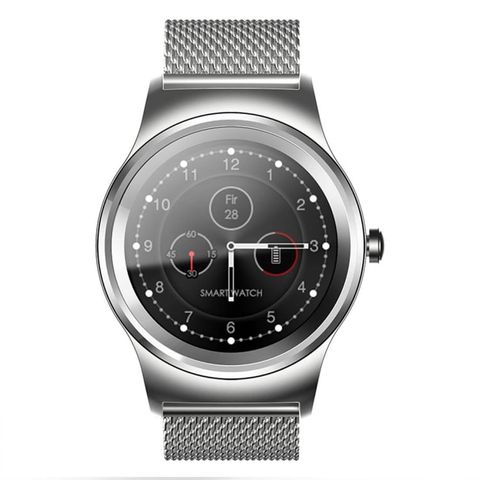 SMA-Round Silver Steel Strap Smartwatch – Bluetooth & Fitness Tracking