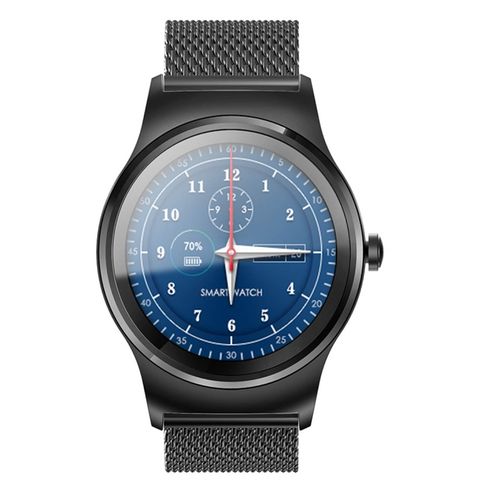 SMA-Round Black Steel Strap Smartwatch – Heart Rate & Remote Camera