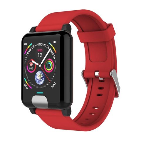 E04 Red Silicone – Đồng hồ thông minh 1.3” IPS, IP67, đo ECG+PPG, nhịp tim