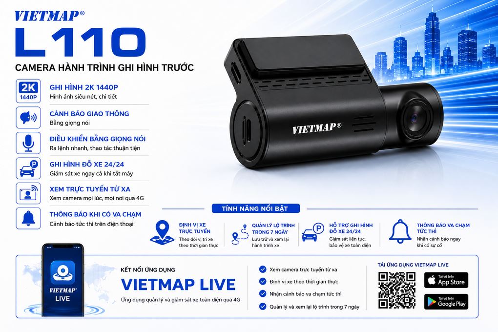 Ảnh minh họa Camera hành trình xe hơi 2K Cảnh Báo Giọng Nói 4G GPS Vietmap L110 1