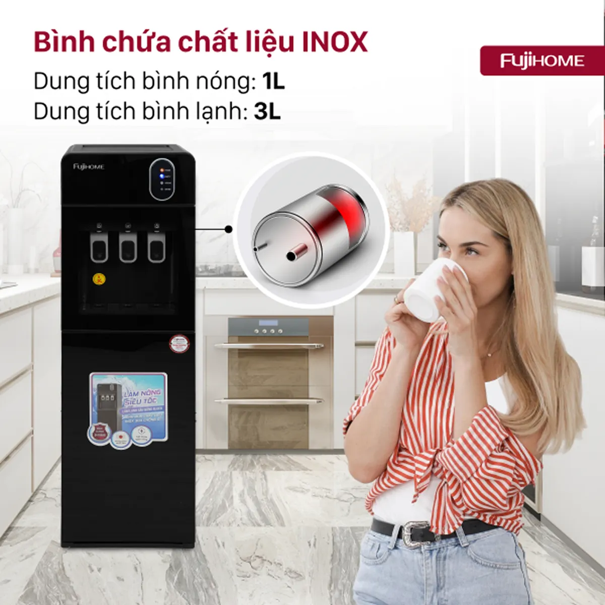 Ảnh minh họa Cây nước nóng lạnh FujiHome WD11EC 2