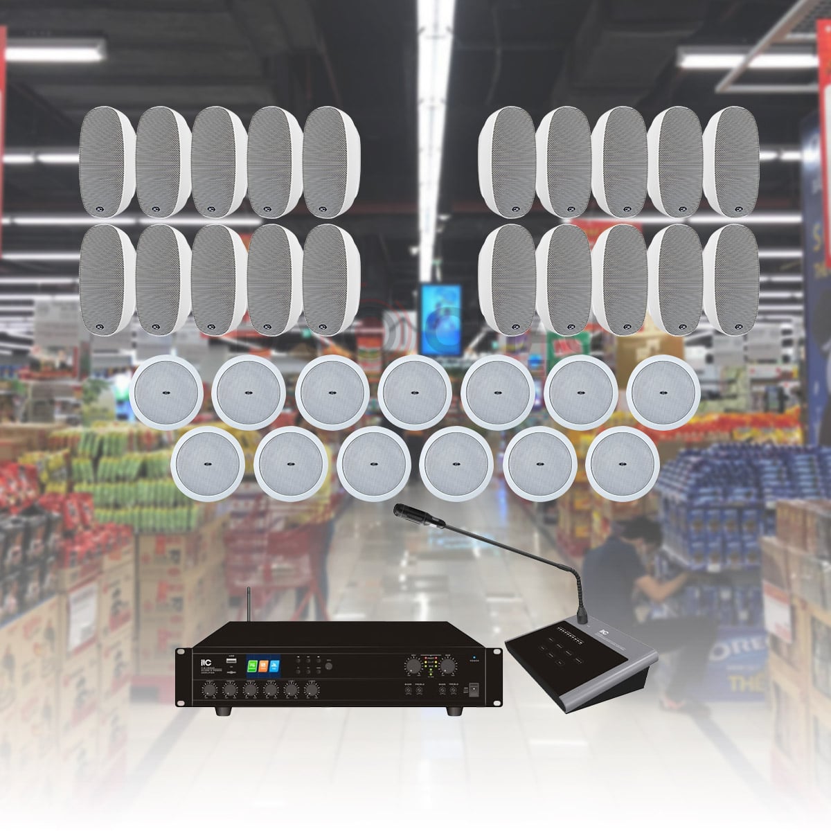 Combo Âm thanh Siêu Thị Lớn 2-4 tầng trên 1000m2 (T-601F, T-106 ,...)