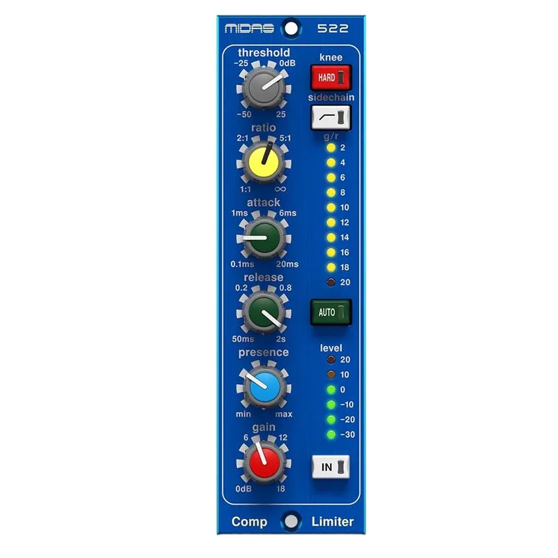Compressors Limiters Midas 522 V2, bộ lọc side-chain HPF 200Hz, XLR/TRS
