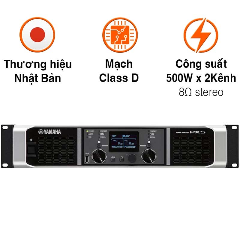 Công suất Yamaha PX5, 500W x 2 Kênh, Class D