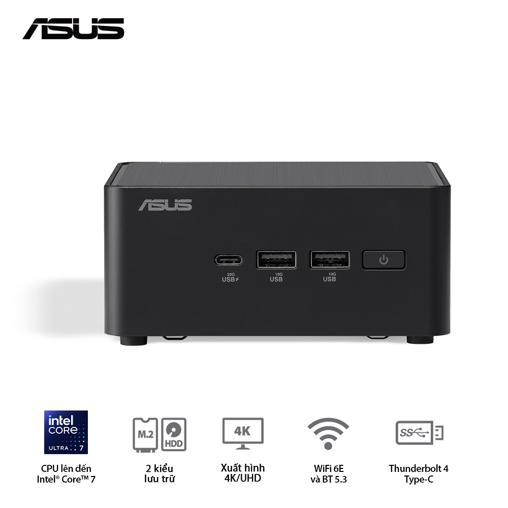 Mini PC ASUS NUC 14 Pro Tall NUC14RVH (RNUC14RVHI300000I) | Intel Core 3 100U, 2x Slot DDR5-5600, M.2 PCIe Gen4 NVMe, WiFi 6E, Bluetooth, Đen