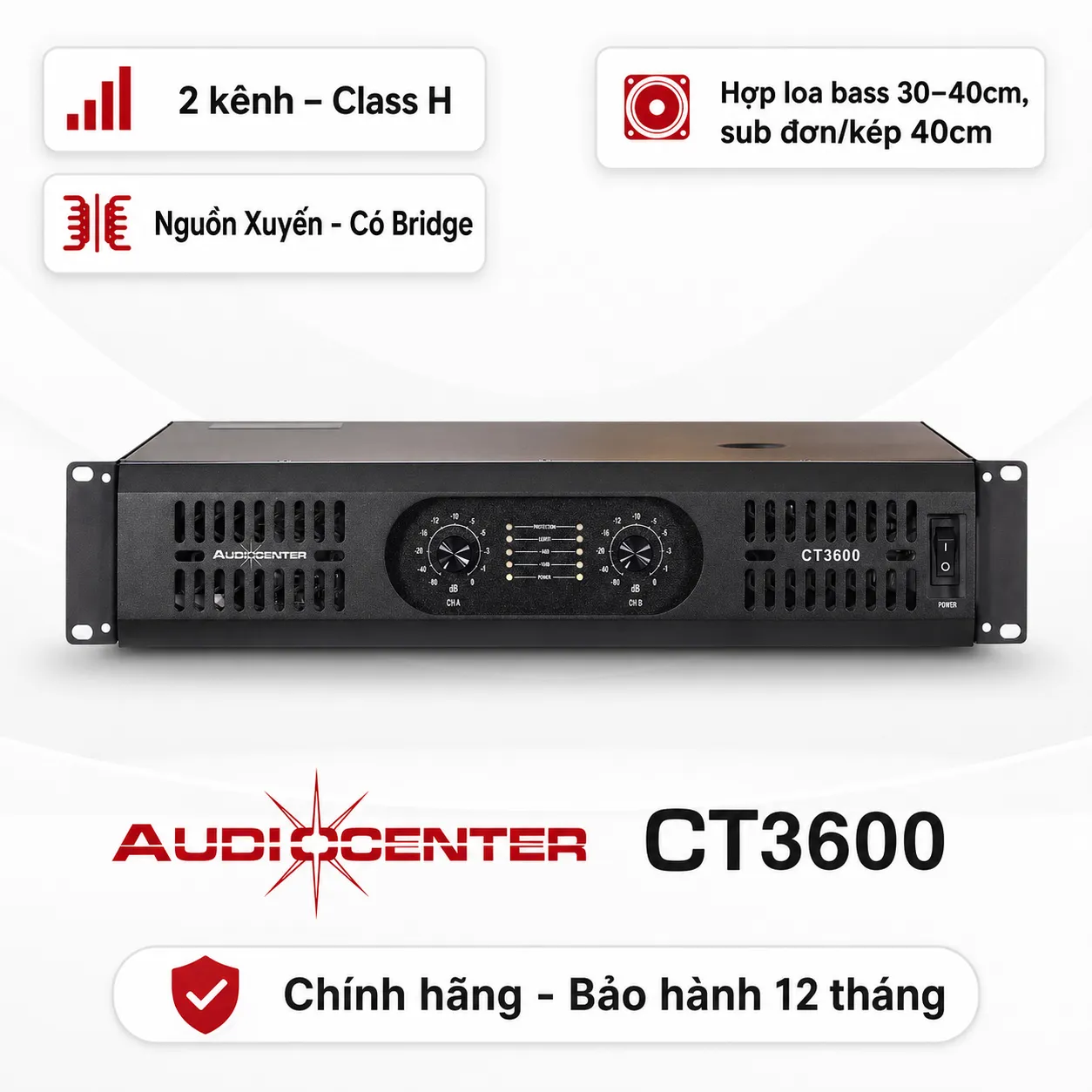 Ảnh minh họa Cục đẩy 2 kênh Audiocenter CT3600 (1200W, class H, có Bridge) 1