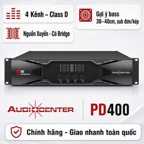 Cục Đẩy 4 Kênh Audiocenter PD400 (400W 8ohm Stereo, Có Bridge)