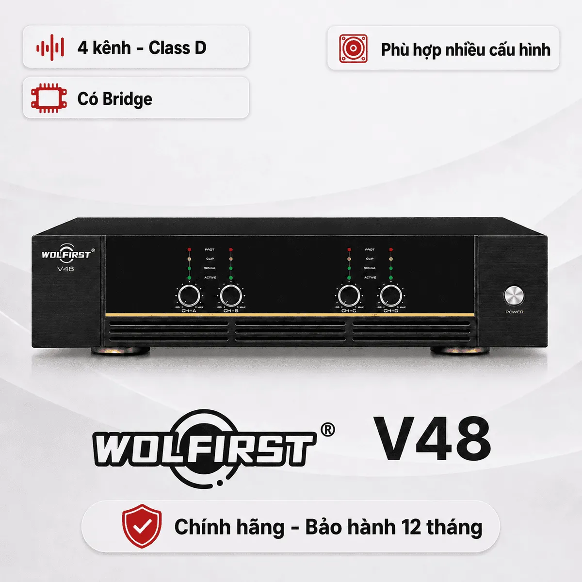 Ảnh minh họa Cục đẩy 4 kênh Wolfirst V48 (800W, Class D, Có Bridge) 1