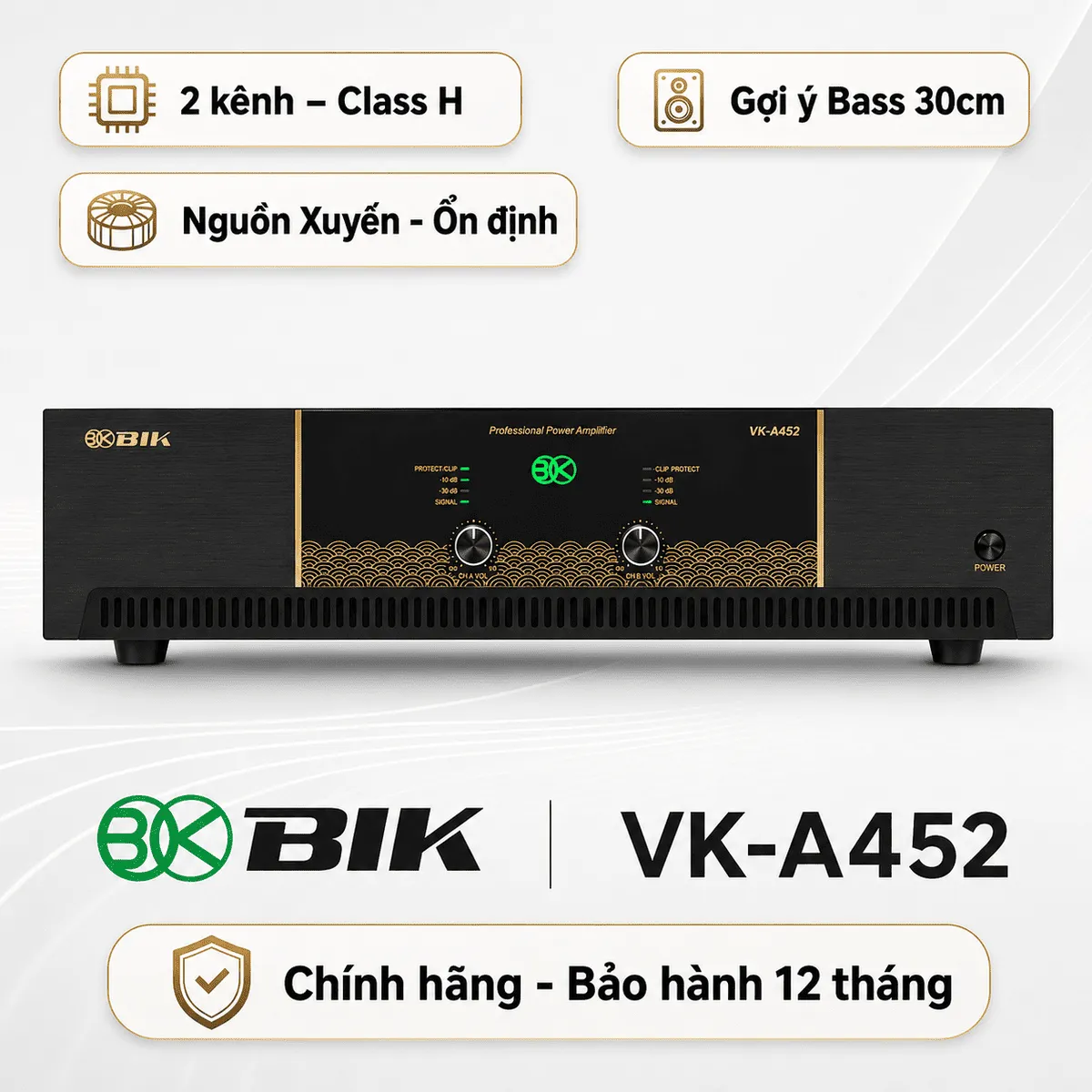 Ảnh minh họa Cục đẩy công suất 2 kênh BIK VK-A452 (480W/CH) 1