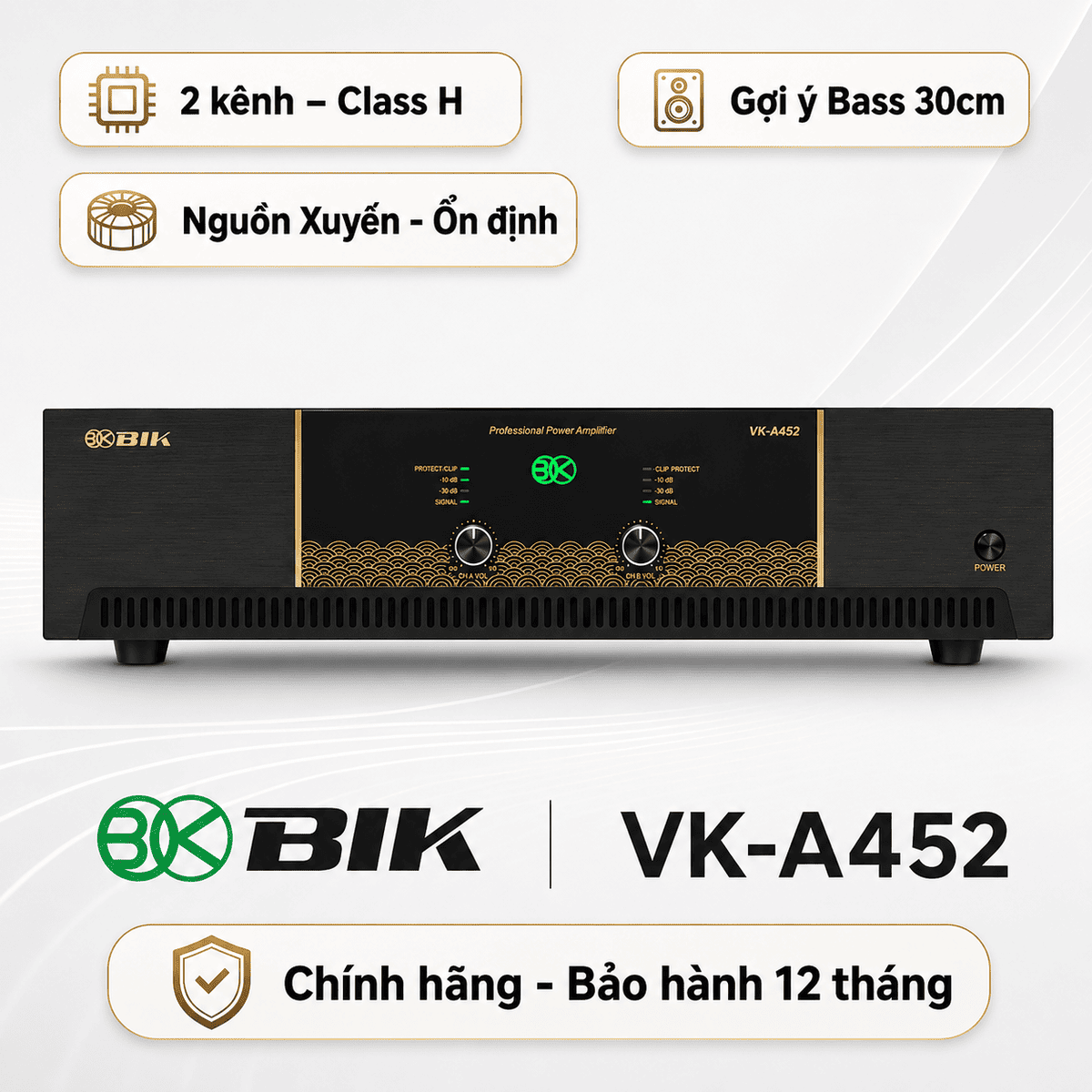 Cục đẩy công suất 2 kênh BIK VK-A452 (480W/CH)