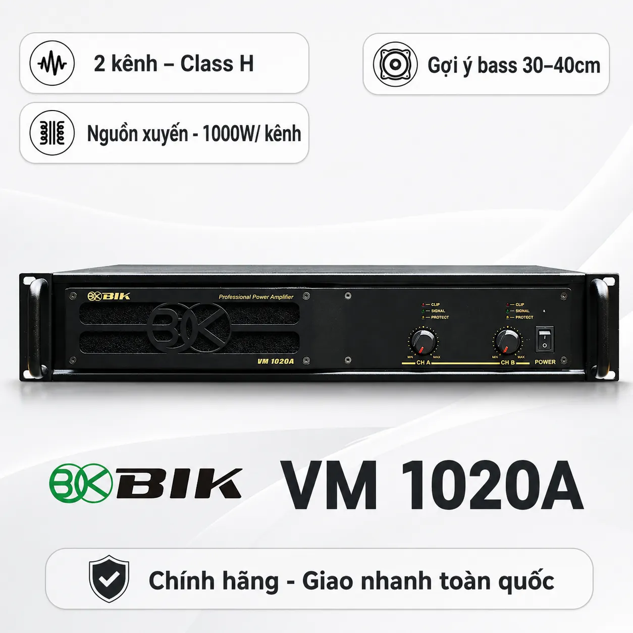 Ảnh minh họa Cục đẩy công suất 2 kênh BIK VM 1020A (Nguồn xuyến, Class H, 1000W) 1