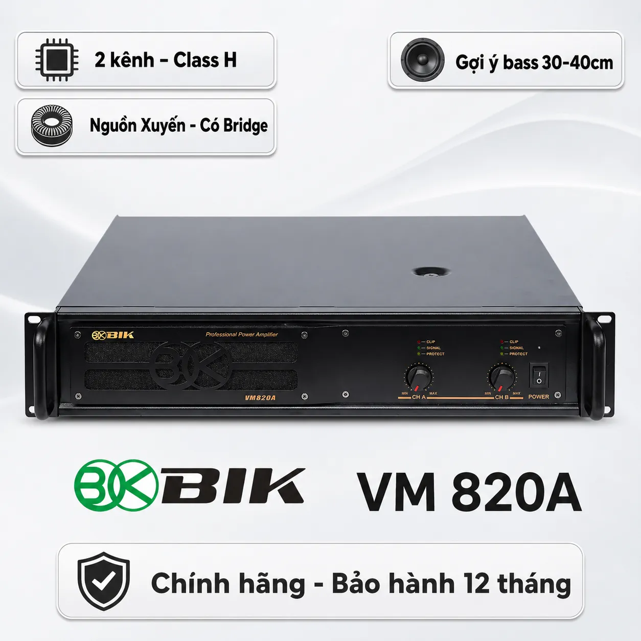 Ảnh minh họa Cục đẩy công suất 2 kênh BIK VM 820A (Nguồn xuyến, Class H, 800W) 1