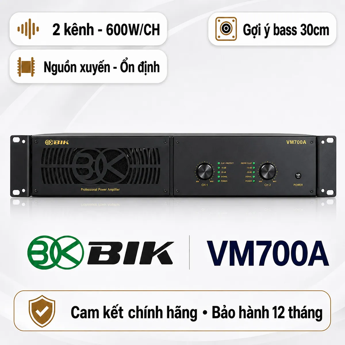 Ảnh minh họa Cục đẩy công suất 2 kênh BIK VM700A (New 2026, 600W/CH) 1