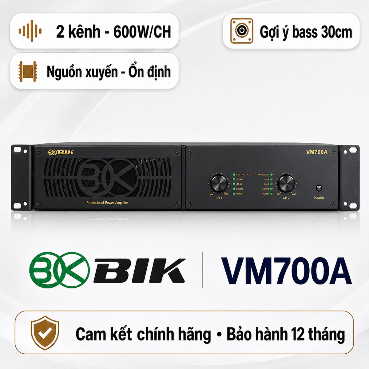 Cục đẩy công suất 2 kênh BIK VM700A (New 2026, 600W/CH)