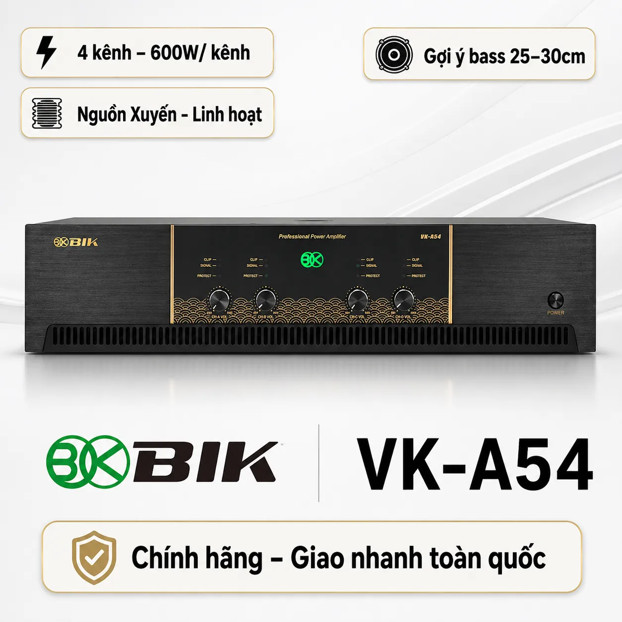 Ảnh minh họa Cục đẩy công suất 4 kênh BIK VK-A54 (600W - New 2026) 1