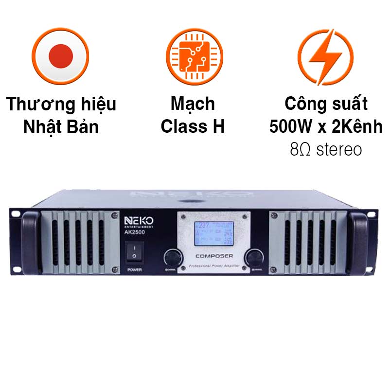 Cục Đẩy Công Suất Neko AK2500, 500W x 2 Kênh