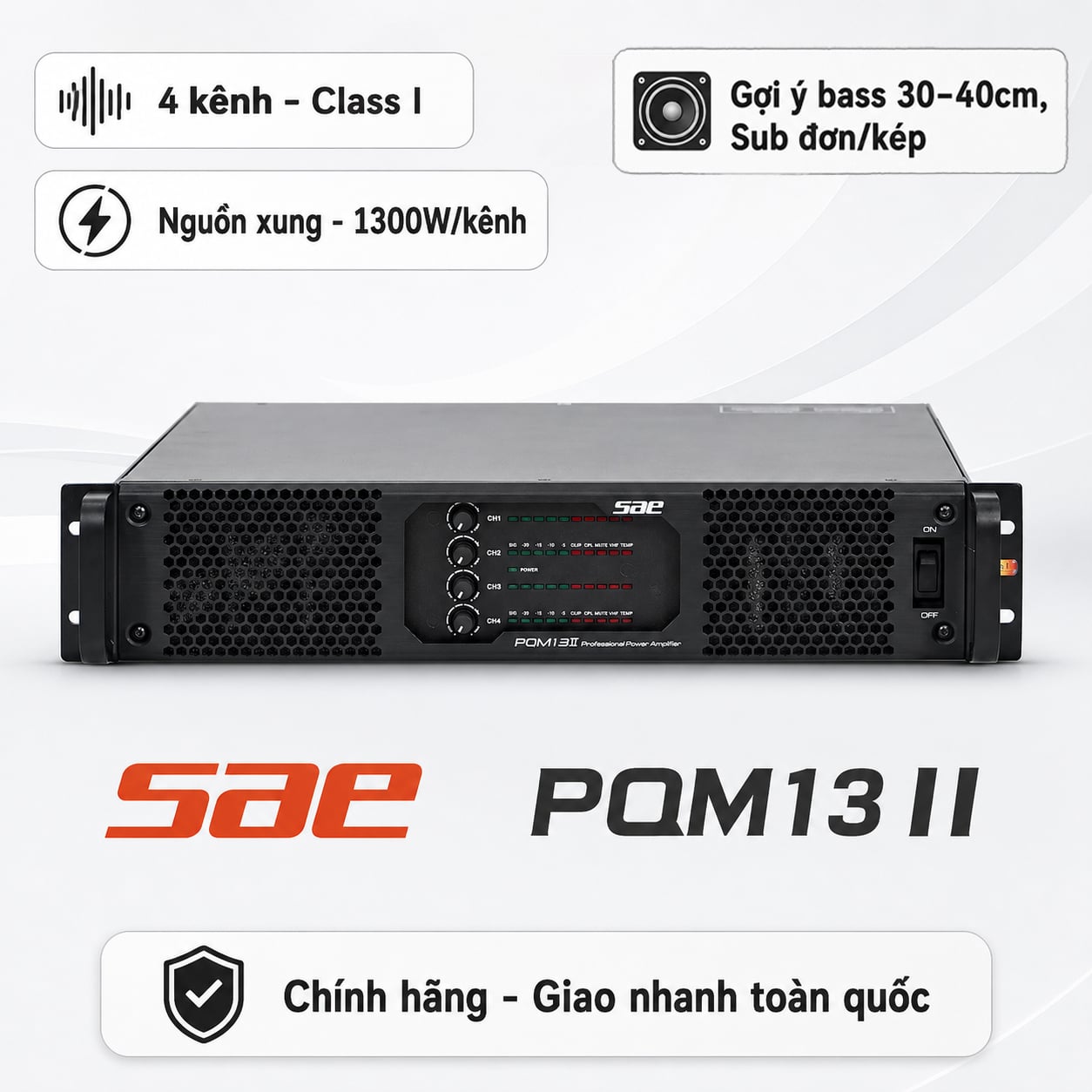 Cục đẩy công suất SAE PQM13 II (4 kênh, 1300W, Class I)