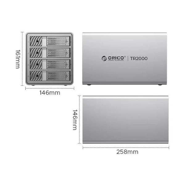 Ảnh minh họa Hộp Đựng Ổ Cứng 3.5 inch 4 Khe Cắm SATA 3 USB-C ORICO 9848RC3-PRO-EU-GY-BP (RAID) 2
