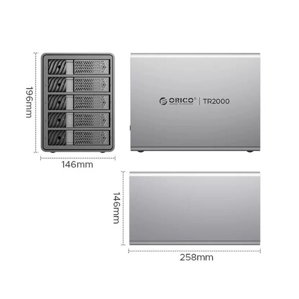 Ảnh minh họa Hộp Đựng Ổ Cứng 3.5 inch 5 Khe Cắm SATA 3 USB-C ORICO 9858RC3-PRO-EU-GY-BP (RAID) 2