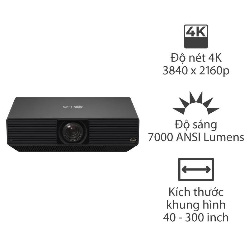 Máy chiếu 4K LG BU70QGT, 4K UHD (3.840 × 2.160), 7.000 ANSI Lumens (40 inch - 300 inch), 20.000 giờ, USB-A, HDMI