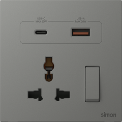  Module Ổ cắm đa năng kèm ổ sạc USB và TypeC có công tắc màu xám Simon 