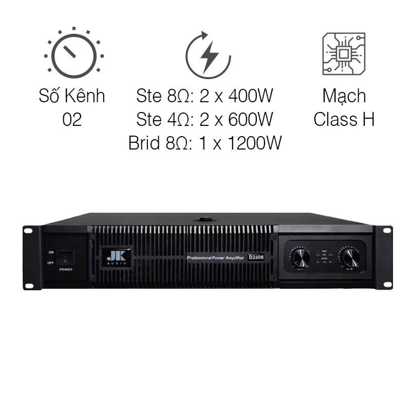 Đẩy công suất JKaudio D2400, 400W x 2 Kênh, Mạch Class H