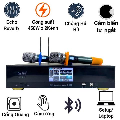 Cục Đẩy Liền Vang Neko AK3800 Pro, 700W x 2 Kênh, Màn Hình Cảm Ứng