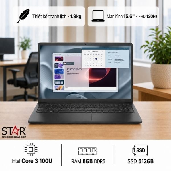 Ảnh minh họa Laptop Dell 15 Pro Essential PV 15250 (VKVKD) | Intel Core 3-100U, 8GB DDR5, SSD 512GB NVMe, 15.6" FHD IPS 120Hz, Intel Graphics, Win 11 Pro, Đen 1
