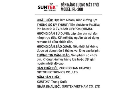 Đèn pha năng lượng mặt trời nhôm SUNTEK RL-300