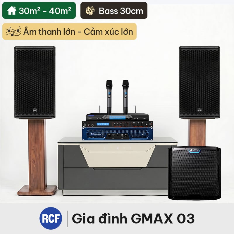 Dàn karaoke gia đình RCF GMAX 03 (RCF GMAX 12, Crown T7, JBL VX9, TS12S, BS-9800, BKsound M8)
