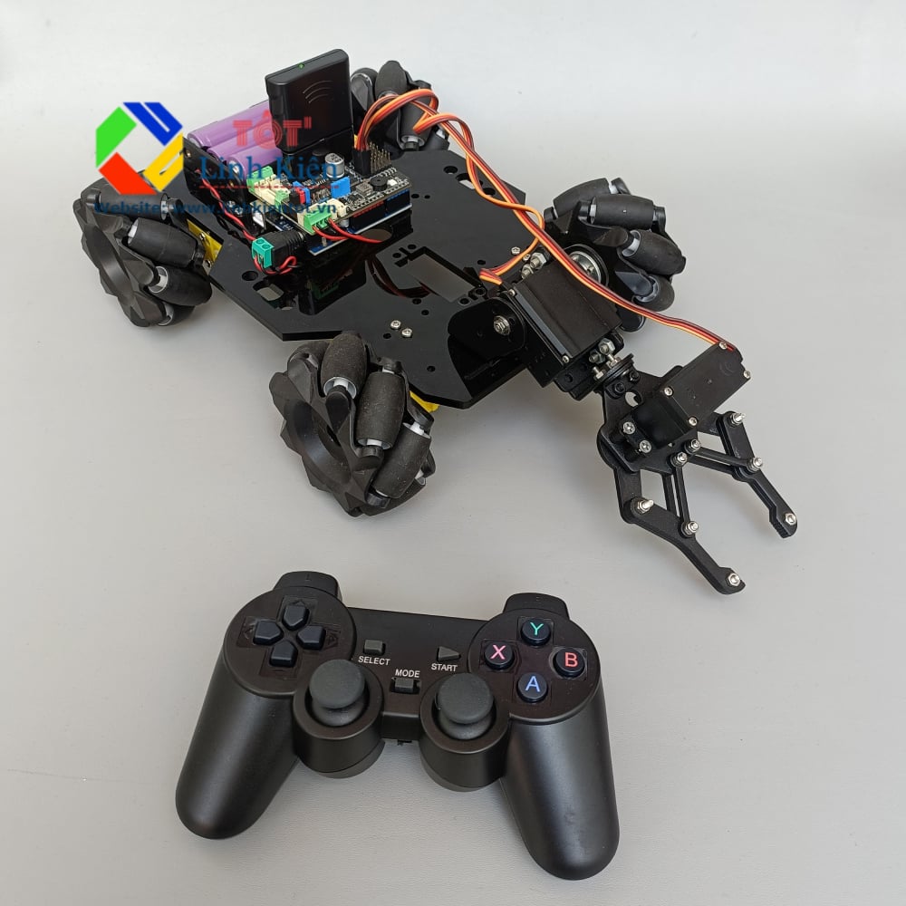 Ảnh minh họa Arm Mecamum 2DoF PS2/Bluetooth Arduino - Bộ xe mecanum cánh tay 2 bậc PS2/Bluetooth 1