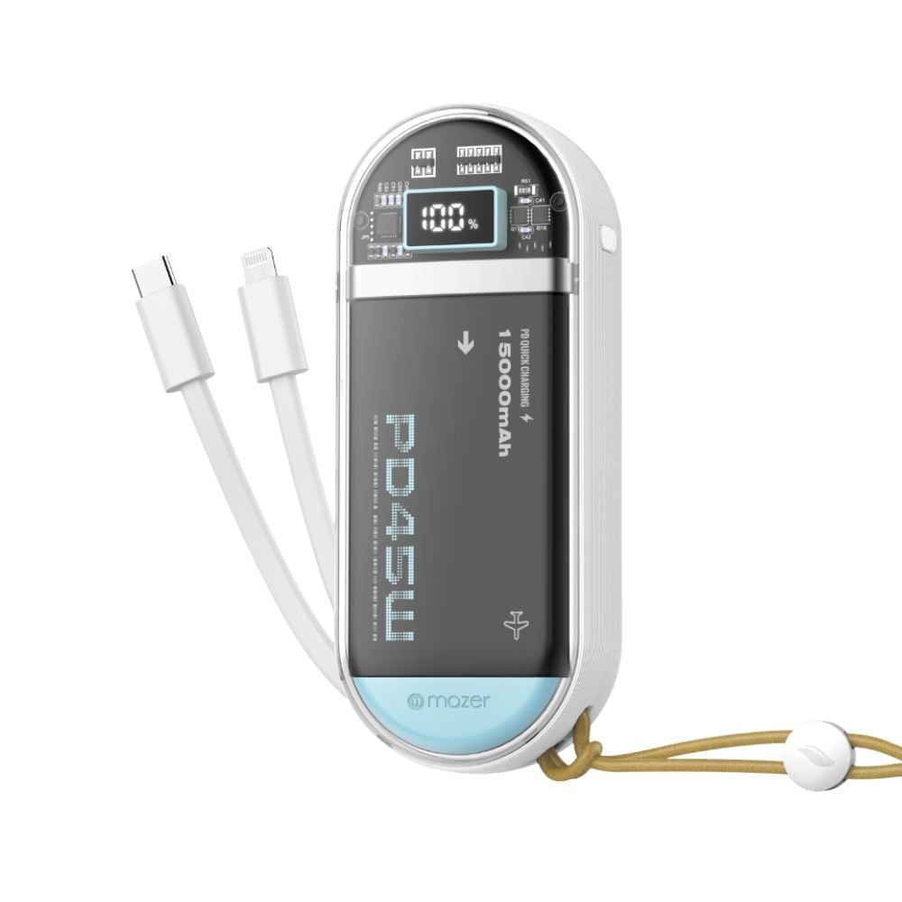 Pin sạc dự phòng Polymer 15000 mAh Type C PD 45W Mazer M-PC45LINK1545-WB - Trắng