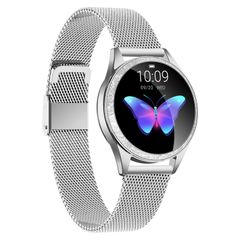  Đồng hồ thông minh KW20 Leather Steel Strap Silver – Màn hình 1,04 inch, IP68, cho nữ 